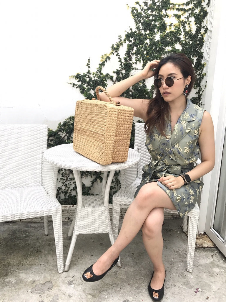 Chill out nice cafe with wicker bag