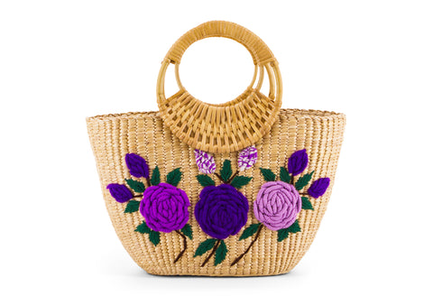 Straw Handbag Pattern Flower