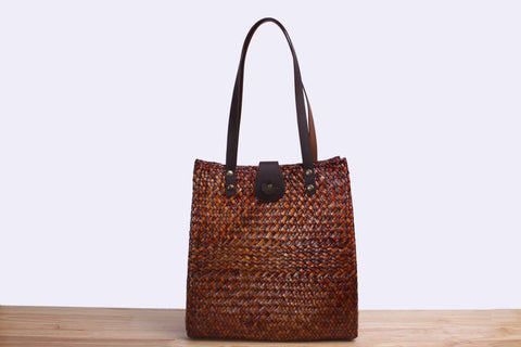 Tall square wicker Tote bag (Dark brown)