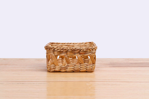 Natural straw wicker mini square container (short)