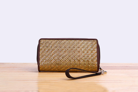 Woven Seagrass wallet (long dark brown)