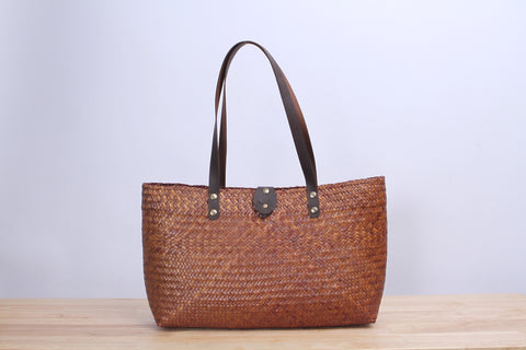 Short Wicker Tote bag (Light Brown)
